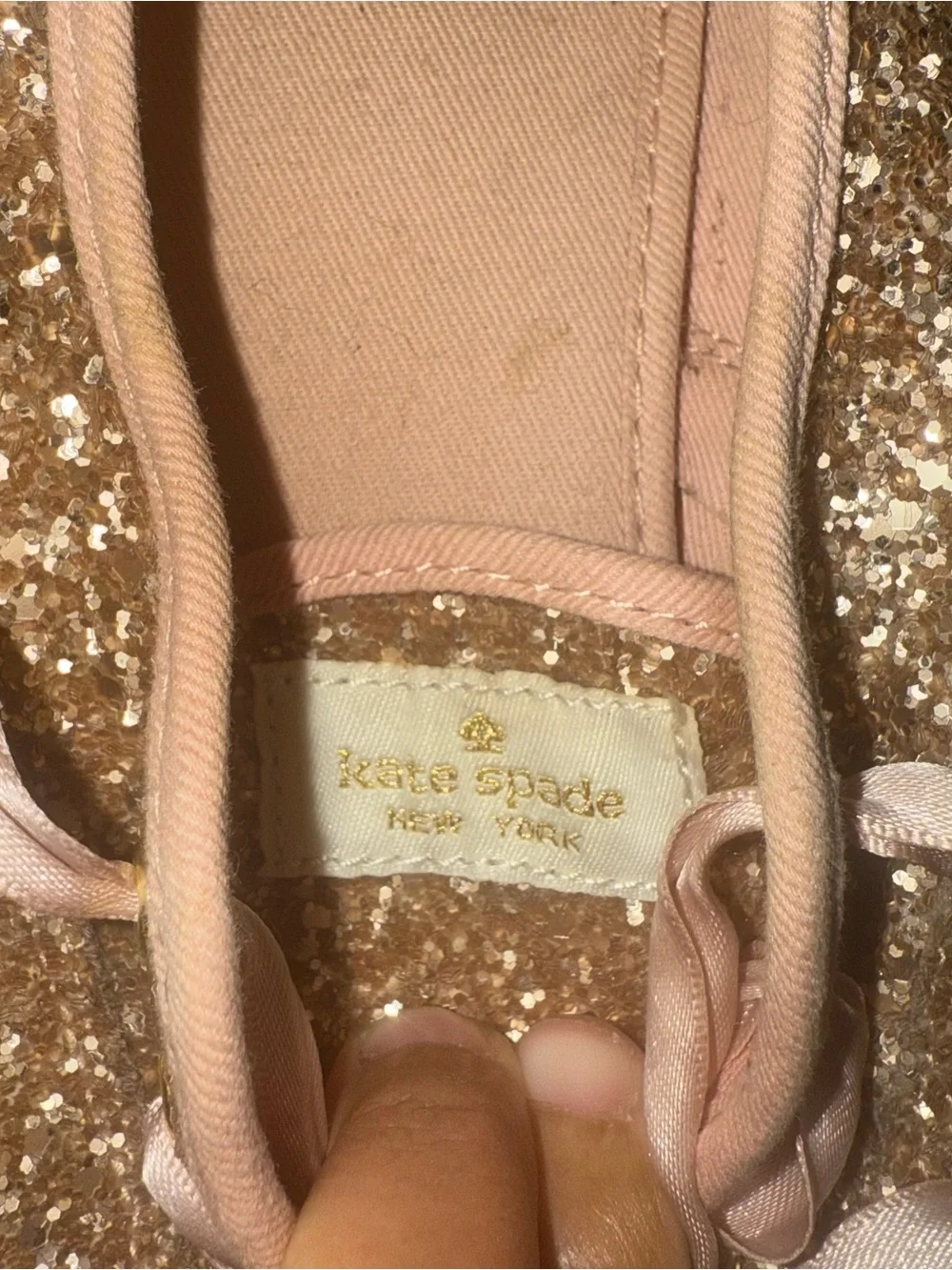 kate spade Rose Gold Glitter Ribbon Sneakers